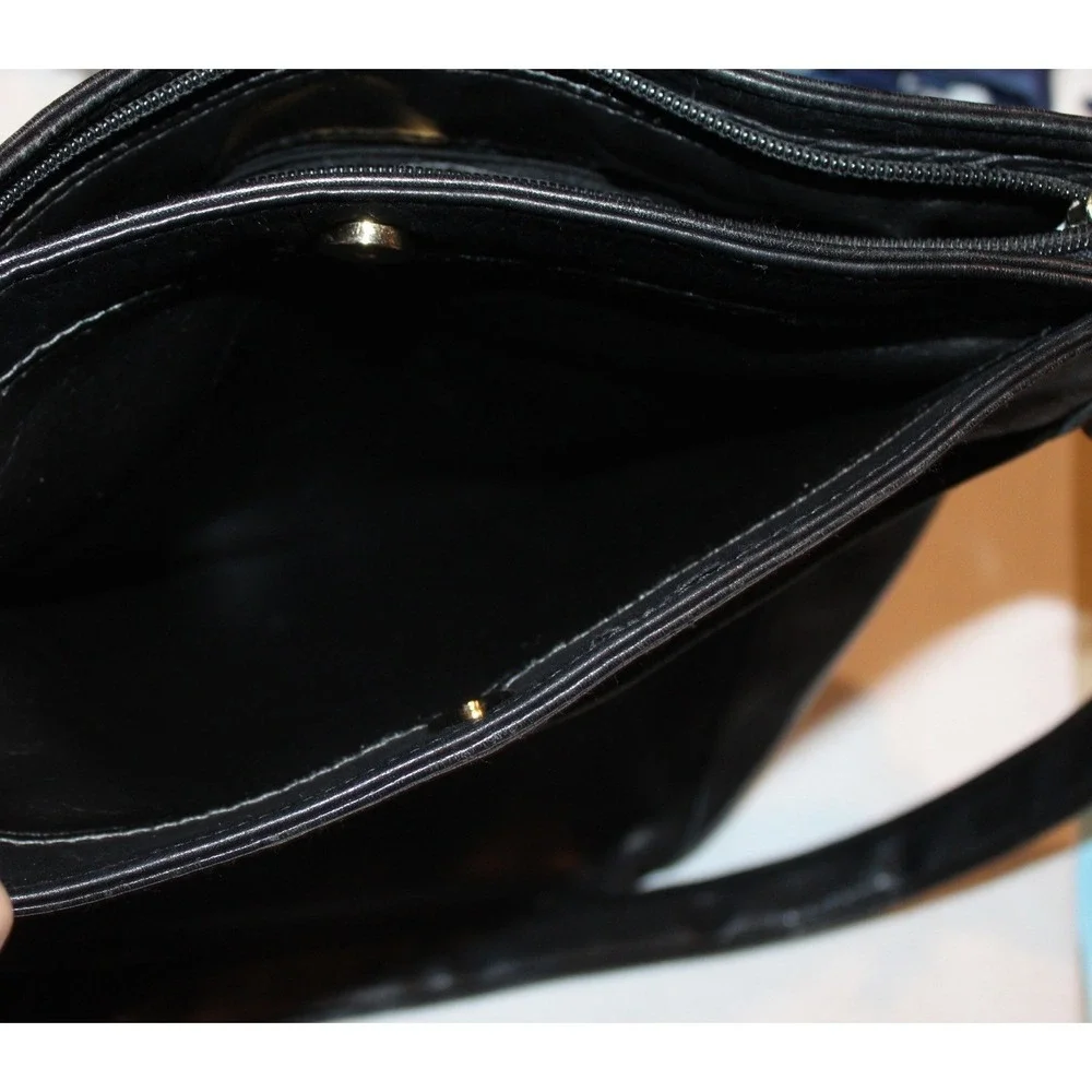 Perlina New York black leather satchel purse handbag